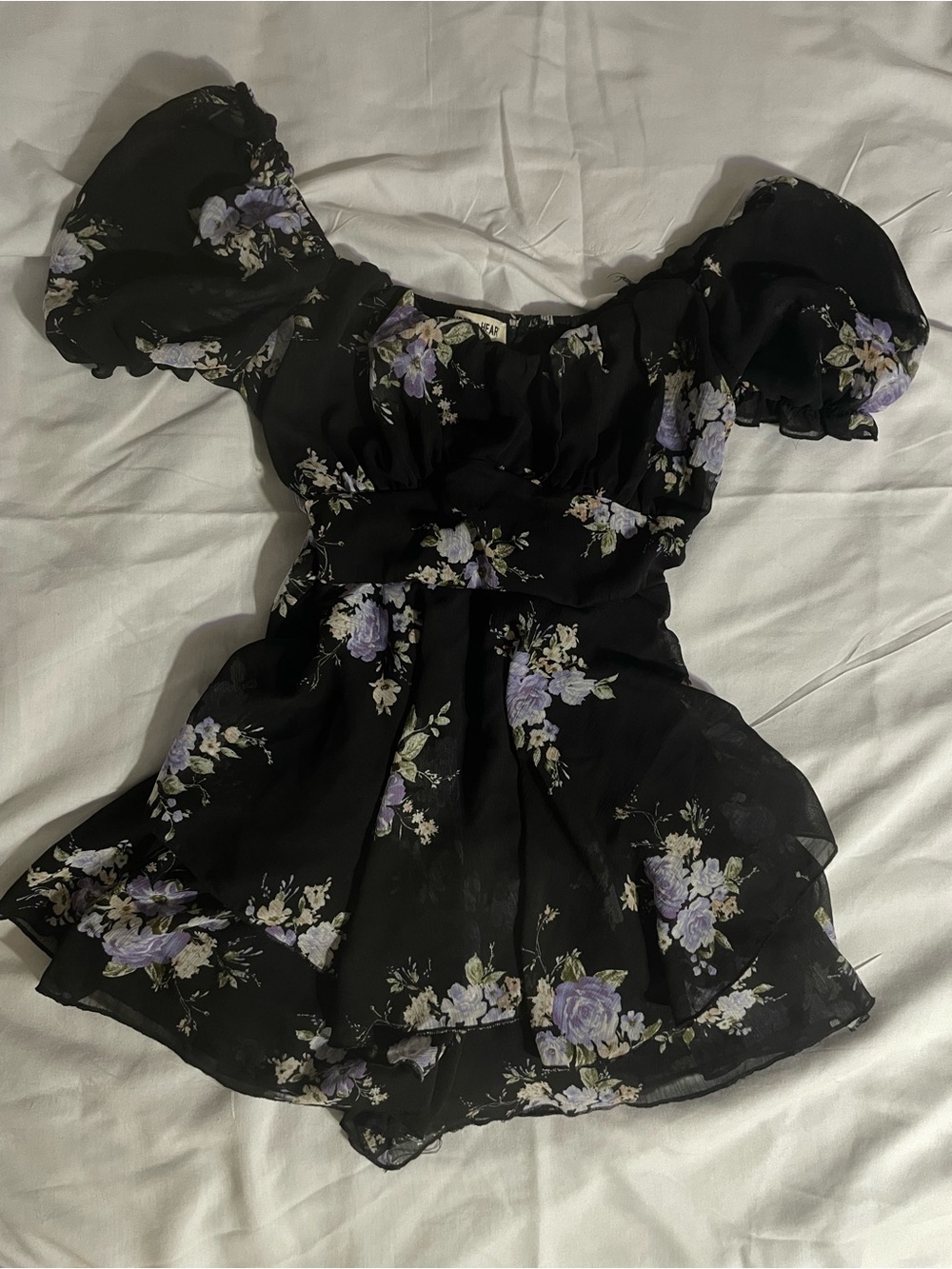 Inspired Hearts Black Floral romper with Lavender Blooms
